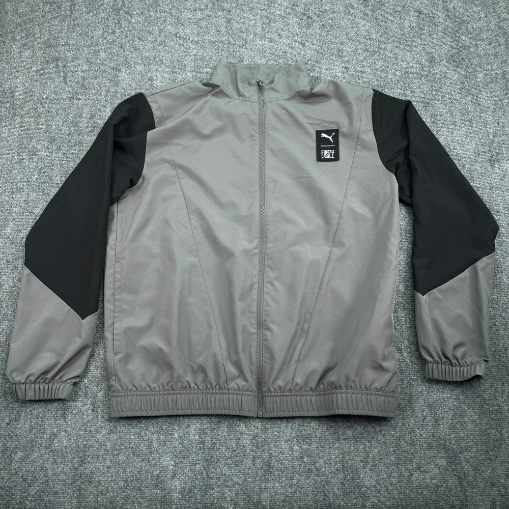 PUMA Jacket Mens Large Gray First Mile‎ Track Full Zip Lightweight Athletic